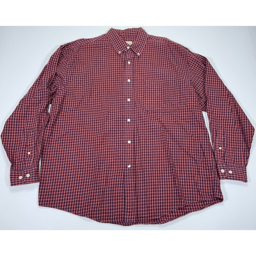 Eddie Bauer Flannel Shirt Mens L Red Navy Yellow Plaid 100% Cotton Button Down